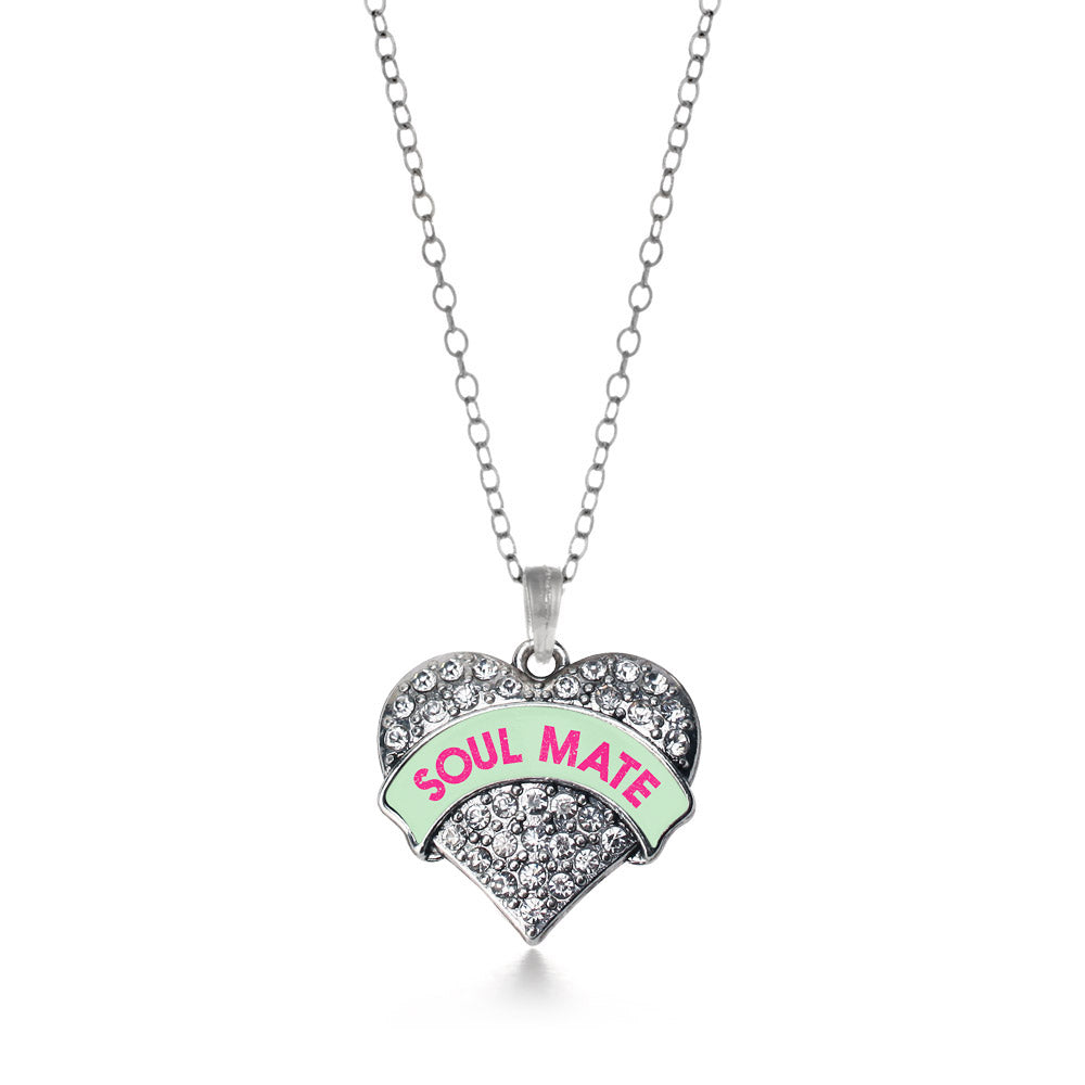 Silver Soul Mate Green Candy Pave Heart Charm Classic Necklace