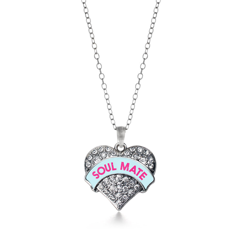 Silver Soul Mate Teal Candy Pave Heart Charm Classic Necklace