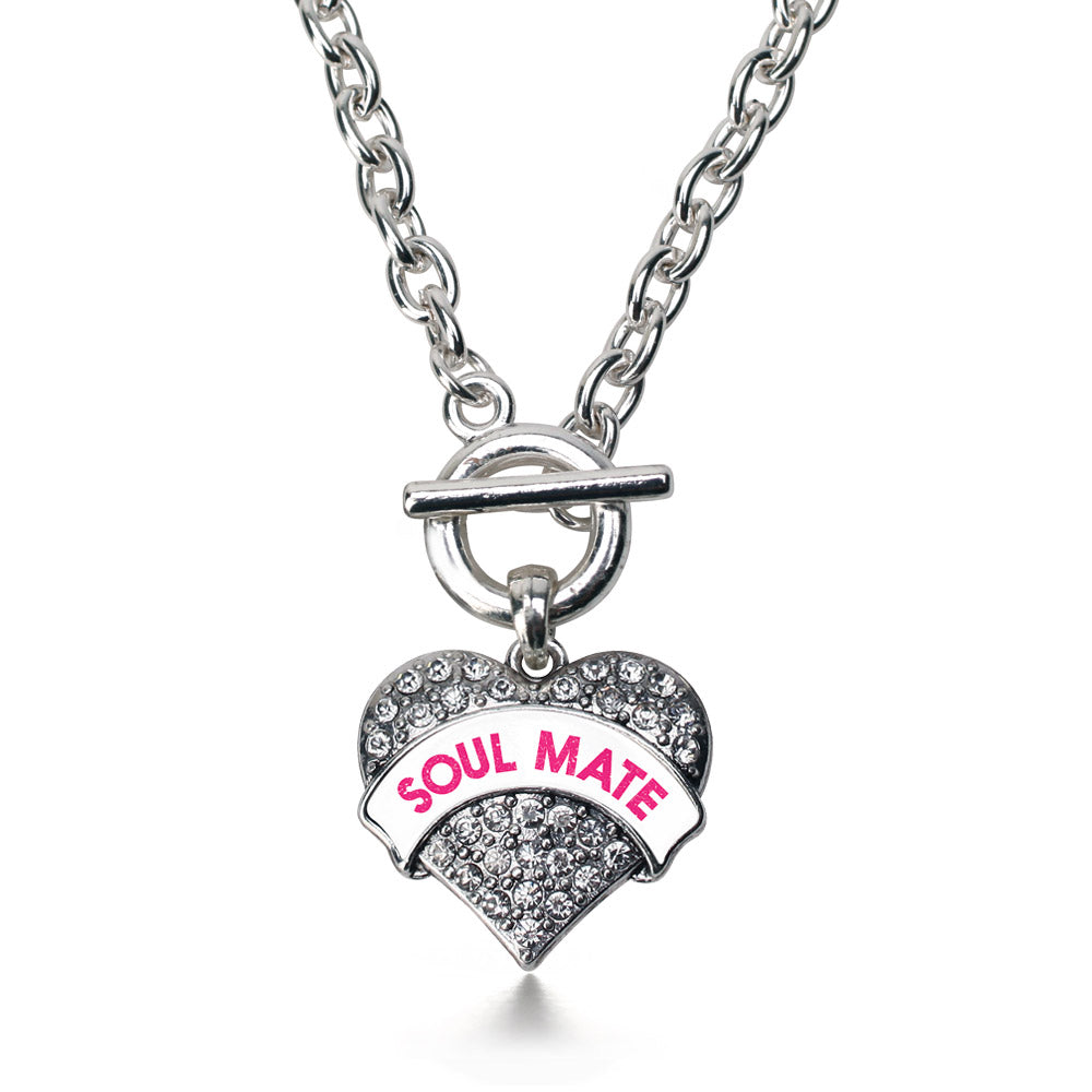 Silver Soul Mate White Candy Pave Heart Charm Toggle Necklace