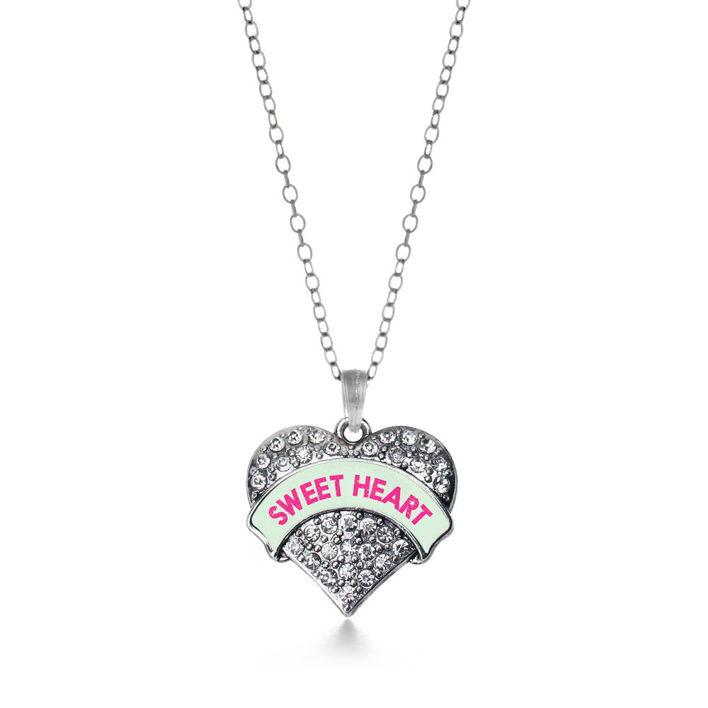 Silver Sweet Heart Green Candy Pave Heart Charm Classic Necklace