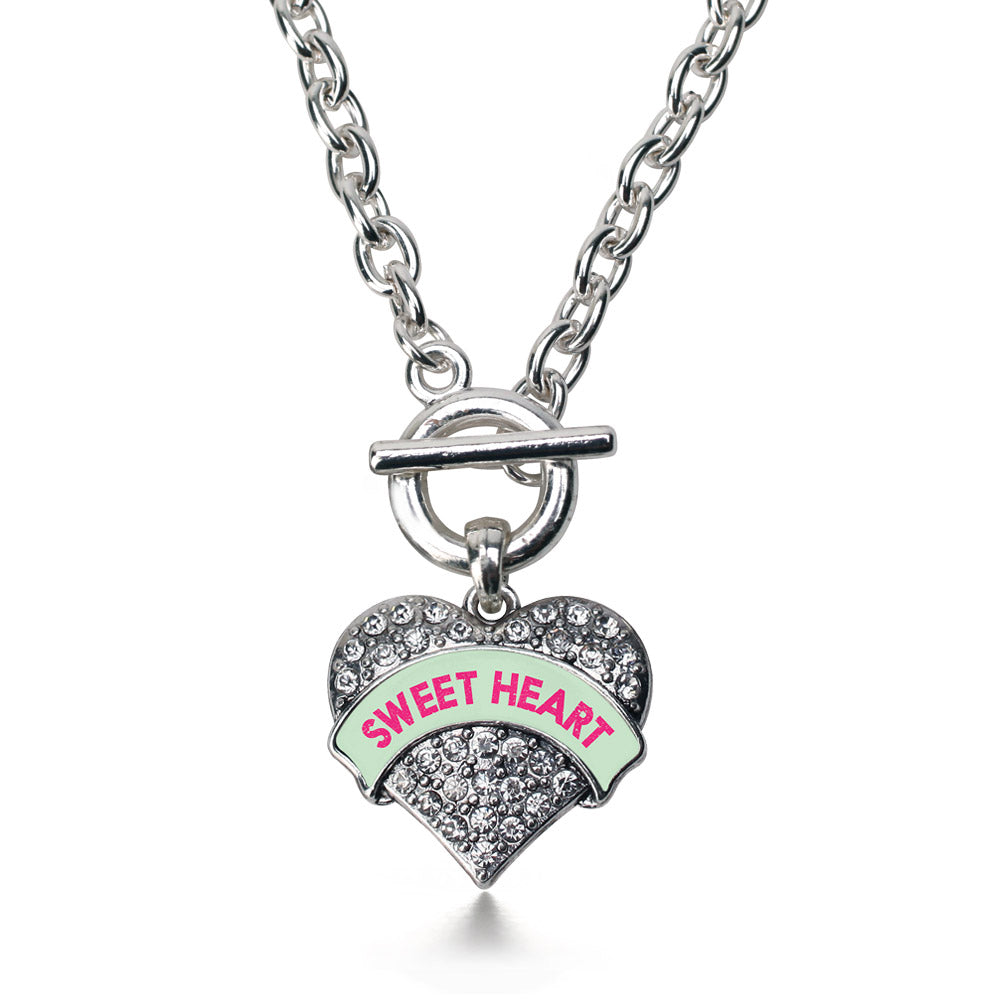 Silver Sweet Heart Green Candy Pave Heart Charm Toggle Necklace
