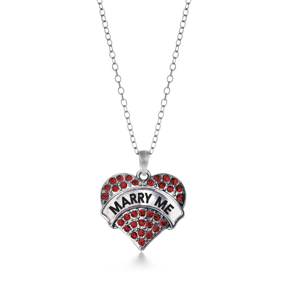 Silver Marry Me Red Candy Red Pave Heart Charm Classic Necklace