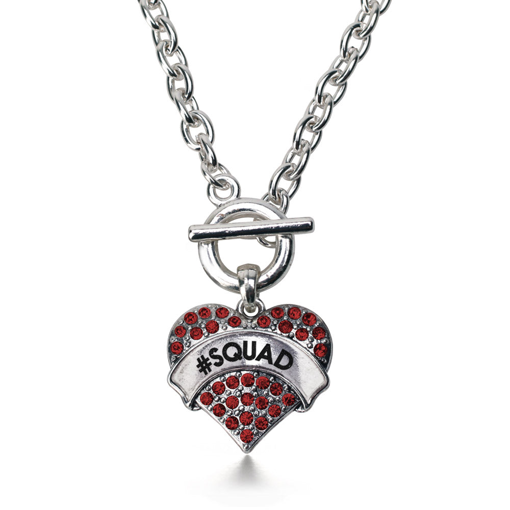 Silver #SQUAD Red Candy Red Pave Heart Charm Toggle Necklace