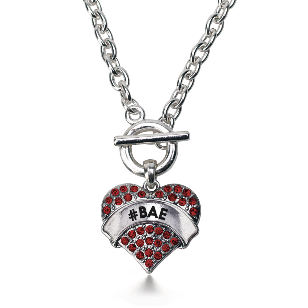 Silver #BAE Red Candy Red Pave Heart Charm Toggle Necklace