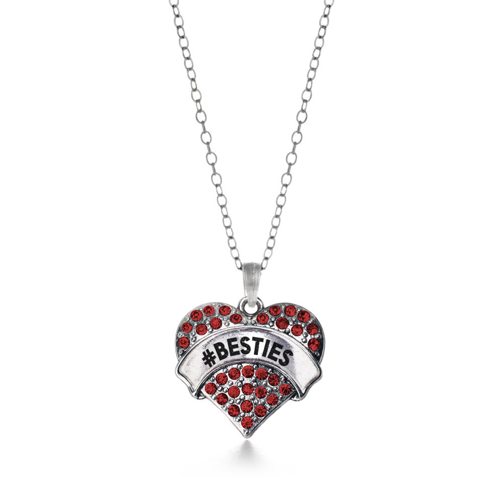 Silver #BESTIES Red Candy Red Pave Heart Charm Classic Necklace