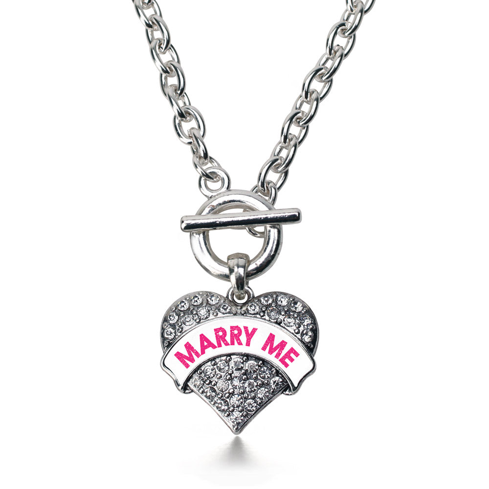Silver Marry Me White Candy Pave Heart Charm Toggle Necklace