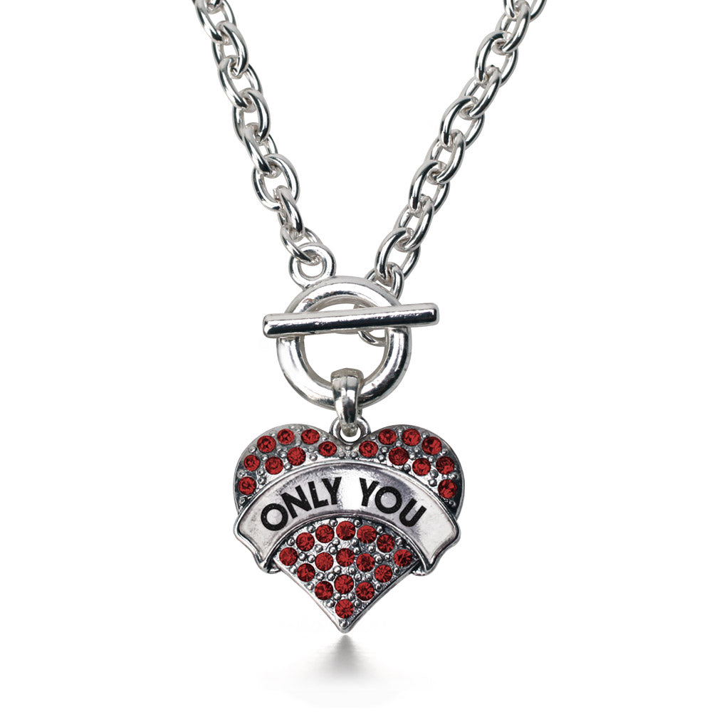 Silver Only You Red Candy Red Pave Heart Charm Toggle Necklace