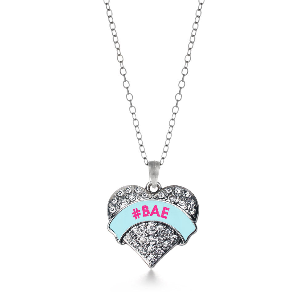 Silver #BAE Teal Candy Pave Heart Charm Classic Necklace