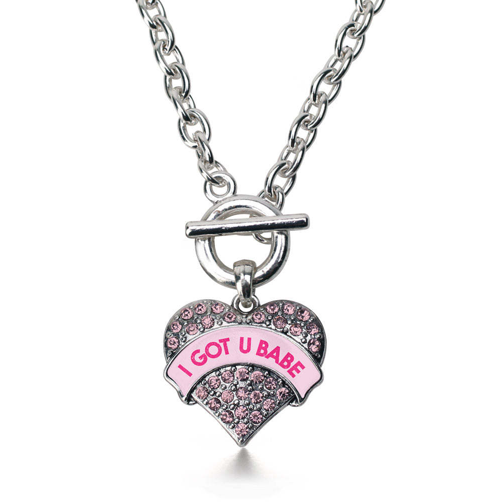 Silver I GOT U BABE Candy Pink Pink Pave Heart Charm Toggle Necklace
