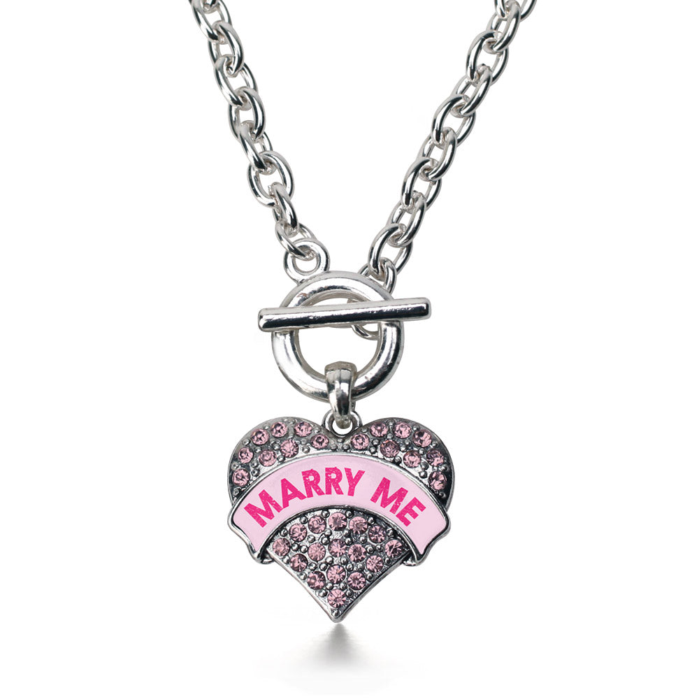 Silver Marry Me Candy Pink Pink Pave Heart Charm Toggle Necklace