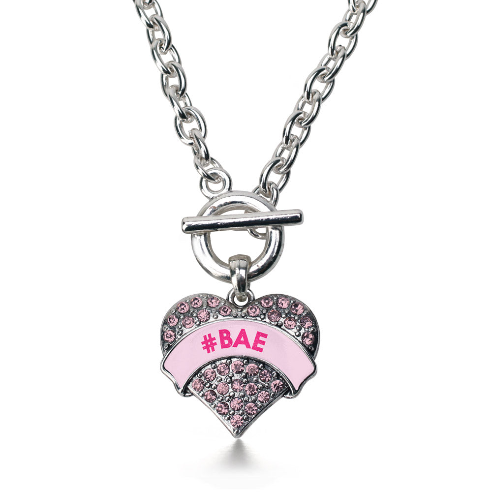 Silver #BAE Candy Pink Pink Pave Heart Charm Toggle Necklace