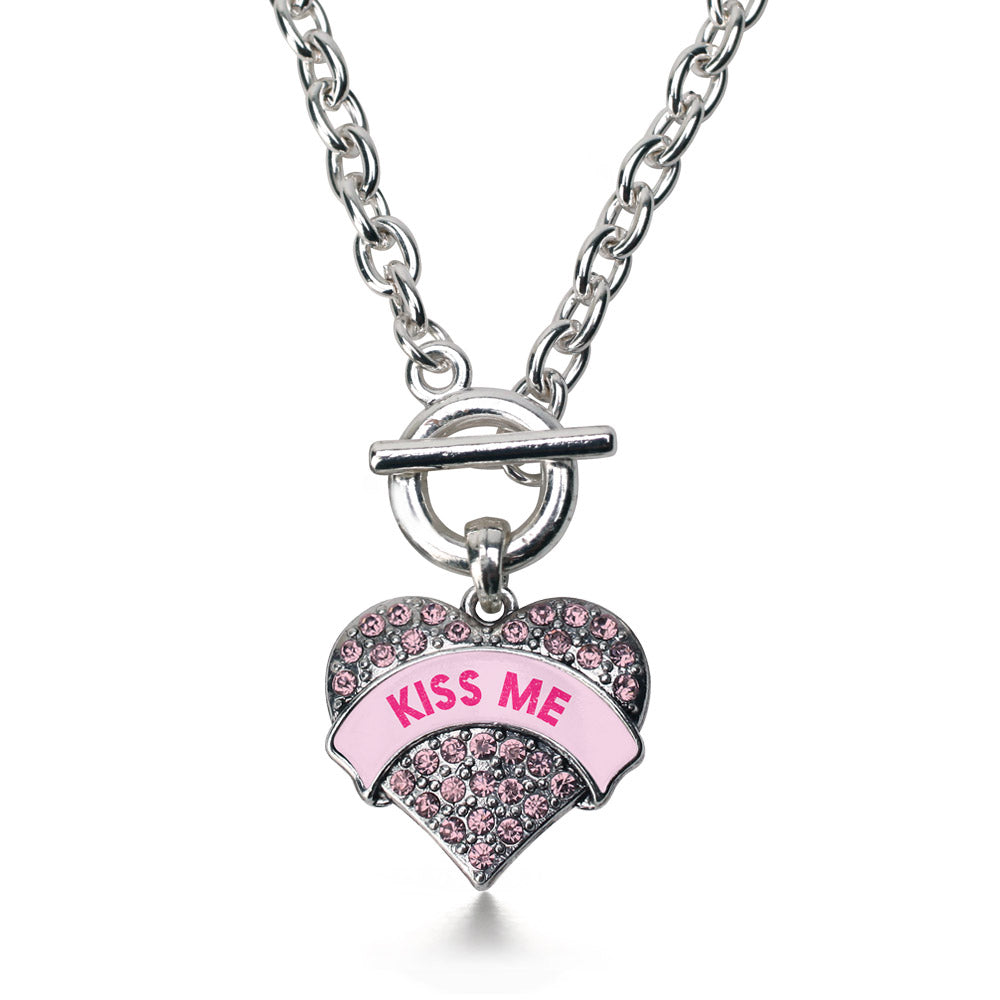 Silver Kiss Me Candy Pink Pink Pave Heart Charm Toggle Necklace