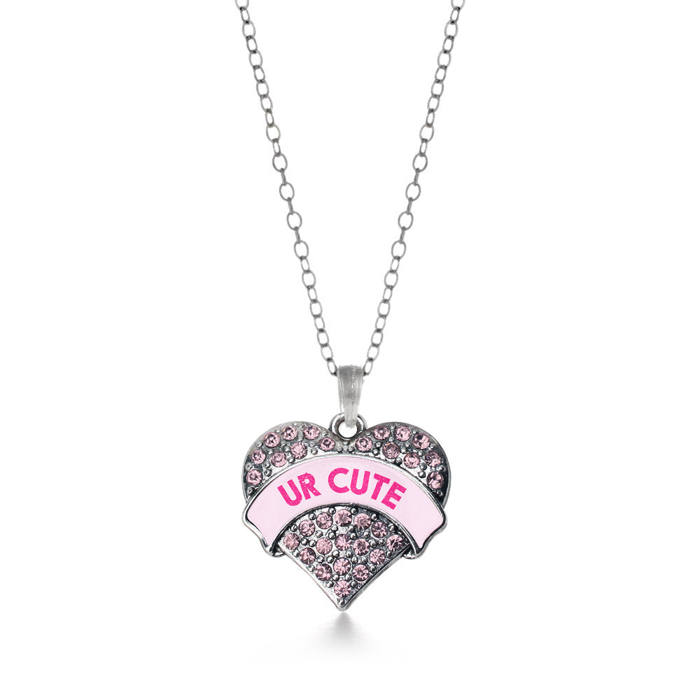 Silver UR Cute Candy Pink Pink Pave Heart Charm Classic Necklace
