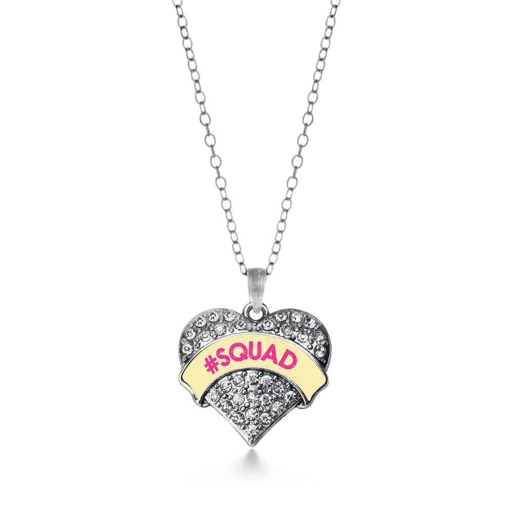 Silver #SQUAD Yellow Candy Pave Heart Charm Classic Necklace