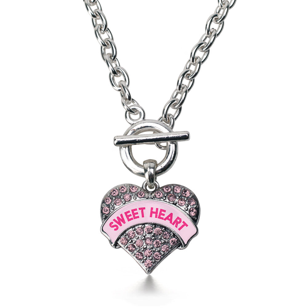 Silver Sweet Heart Candy Pink Pink Pave Heart Charm Toggle Necklace