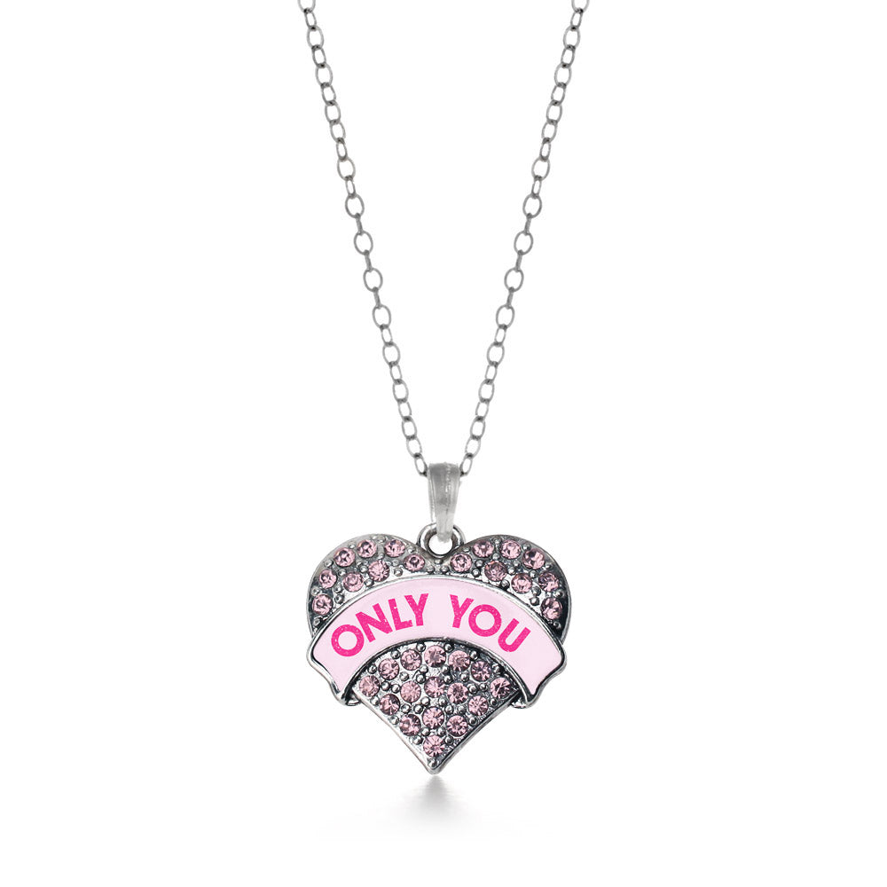 Silver Only You Candy Pink Pink Pave Heart Charm Classic Necklace