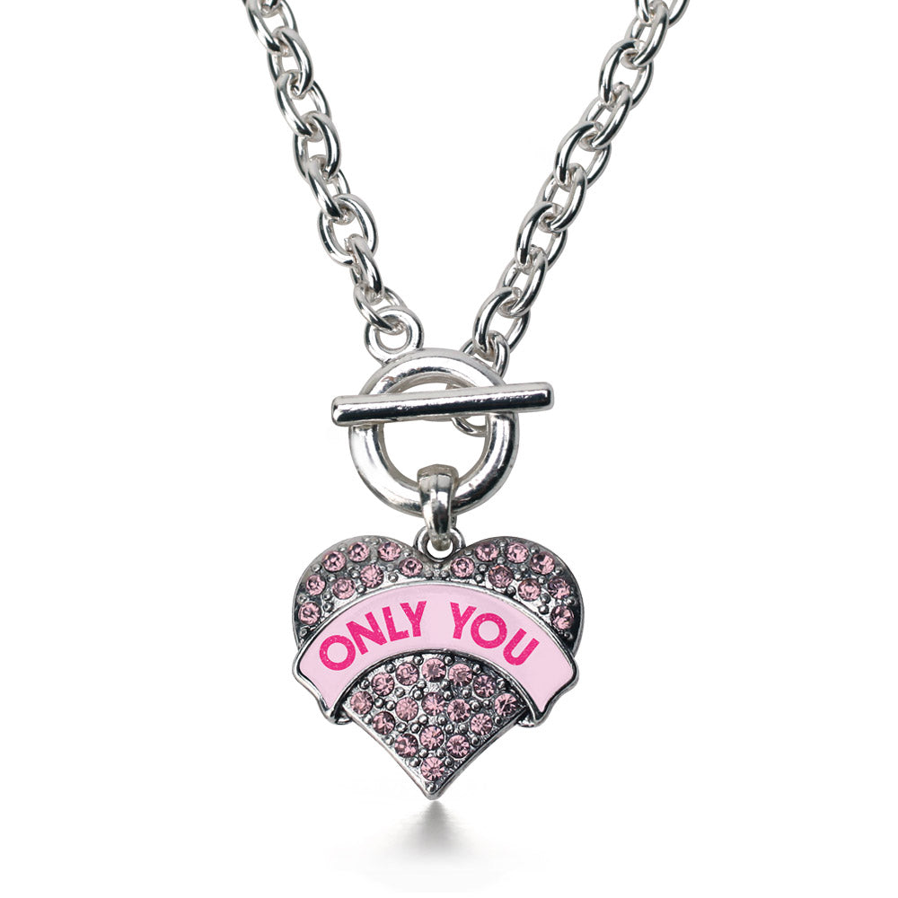 Silver Only You Candy Pink Pink Pave Heart Charm Toggle Necklace