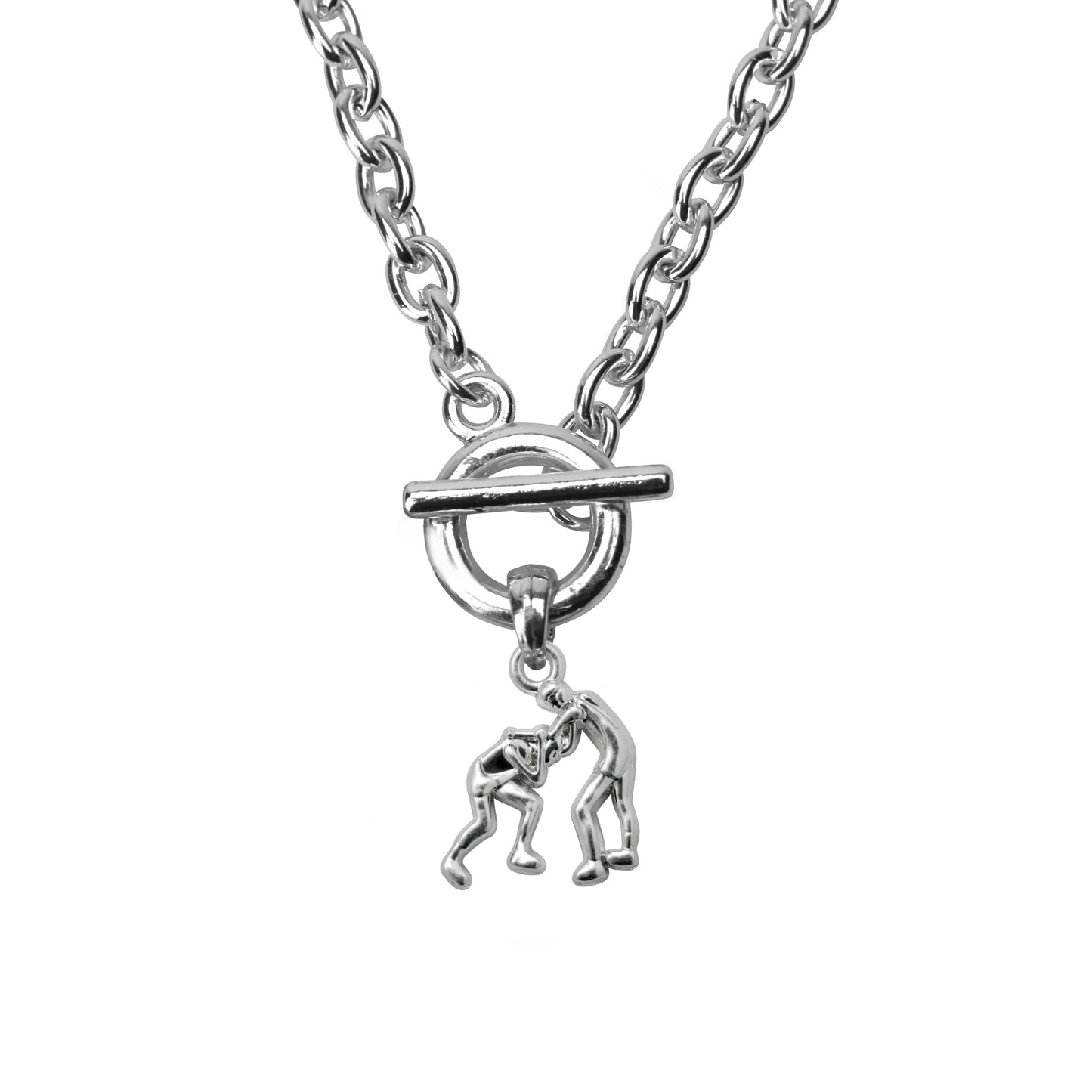 Silver Petite Wrestling Charm Toggle Necklace