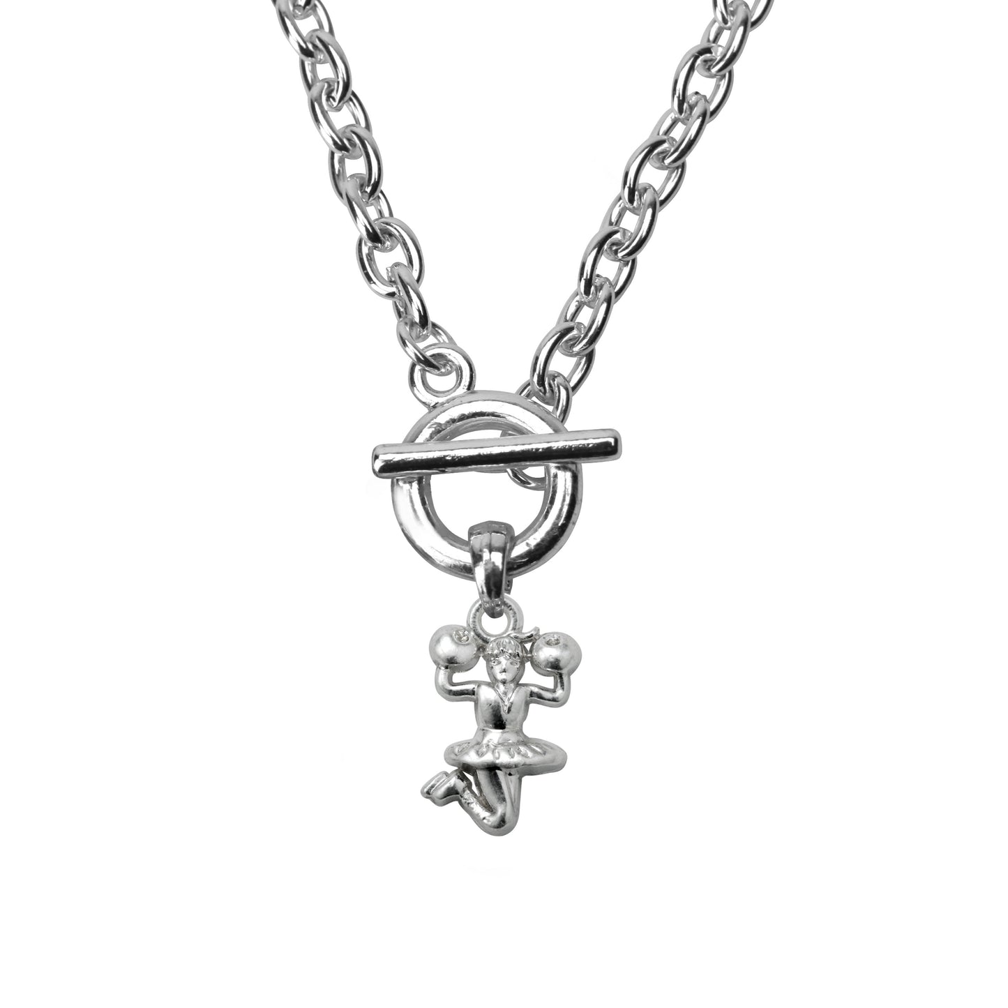 Silver Petite Cheerleader Charm Toggle Necklace