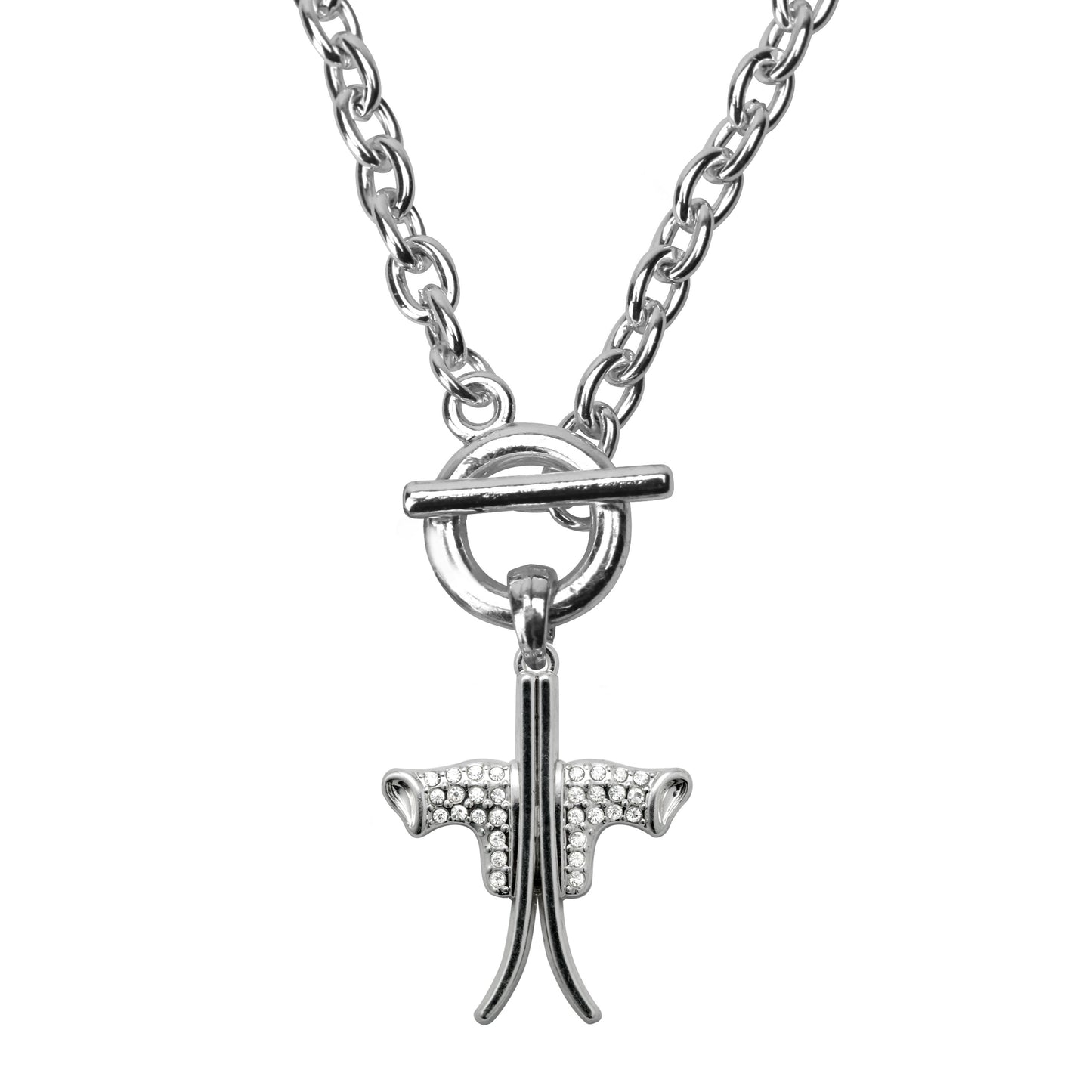Silver Skiing Charm Toggle Necklace