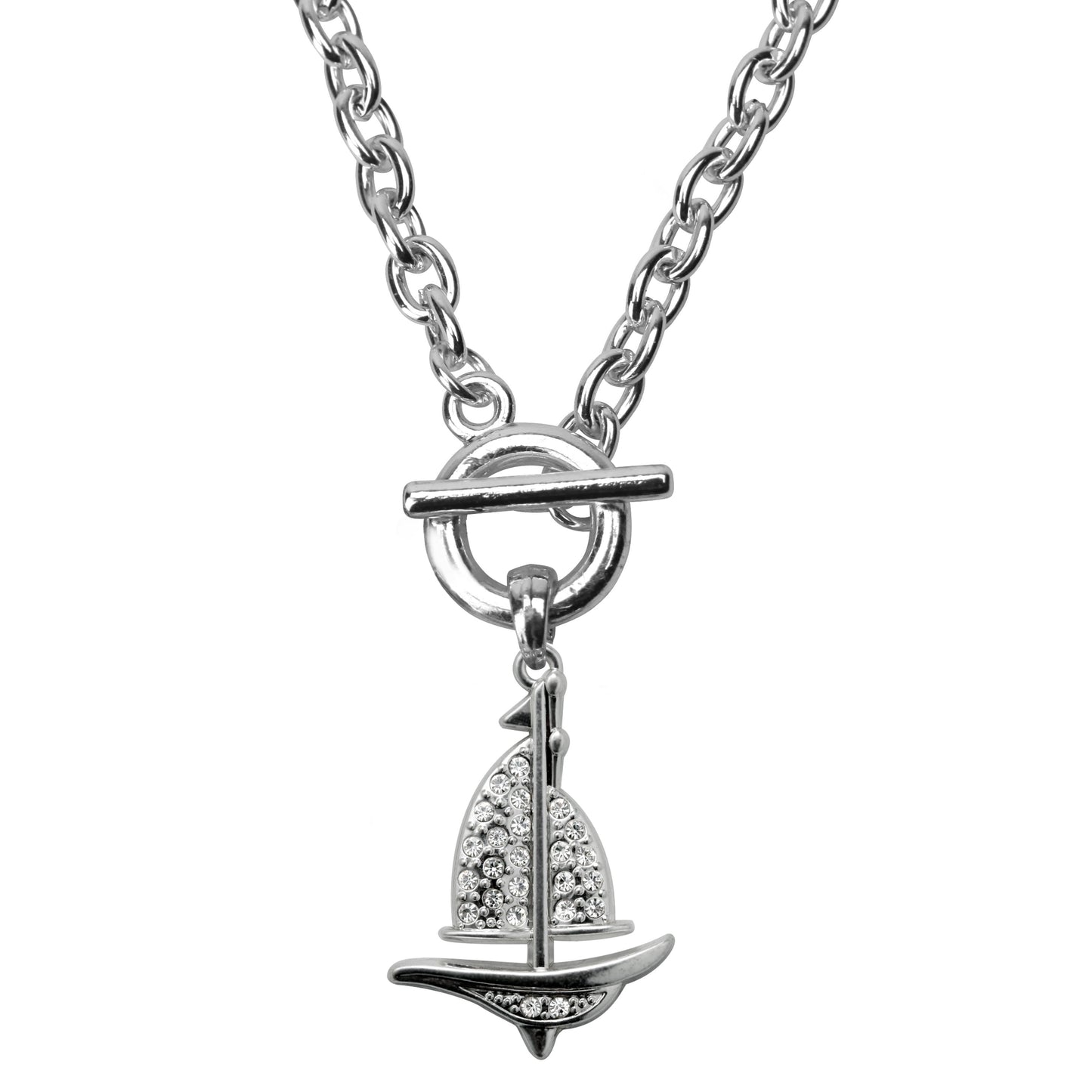 Silver Sailboat Charm Toggle Necklace