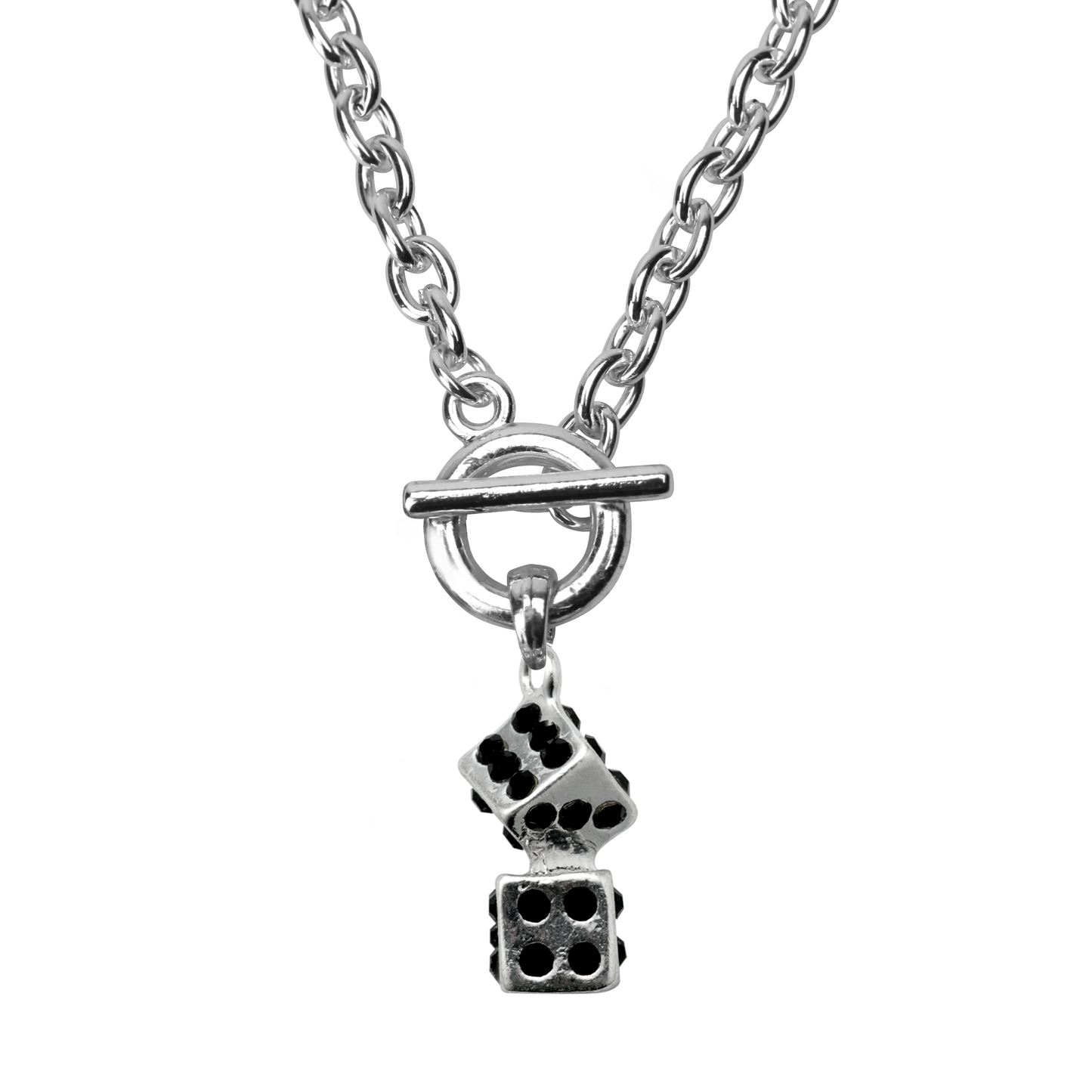 Silver Dice Charm Toggle Necklace
