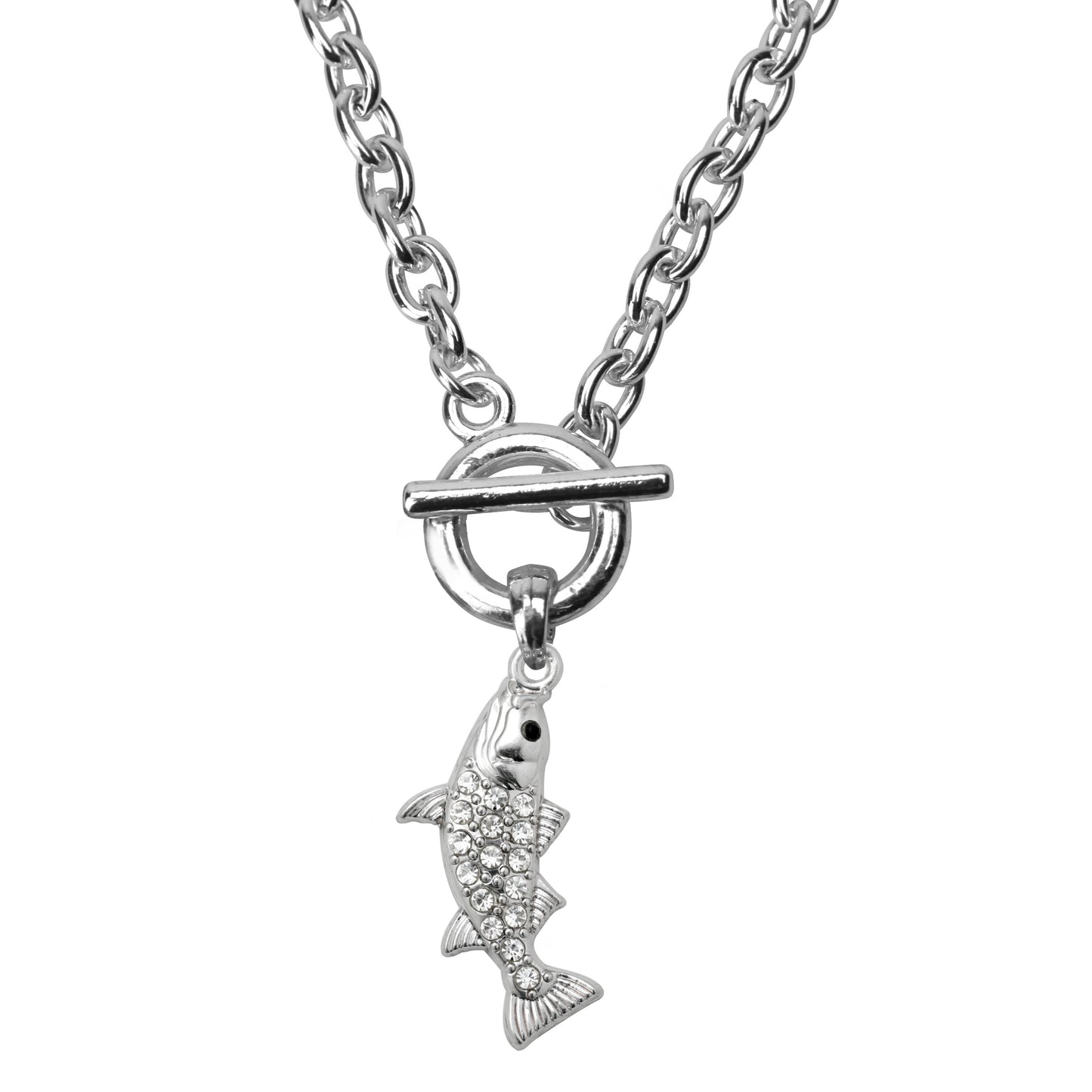 Silver Fish Charm Toggle Necklace