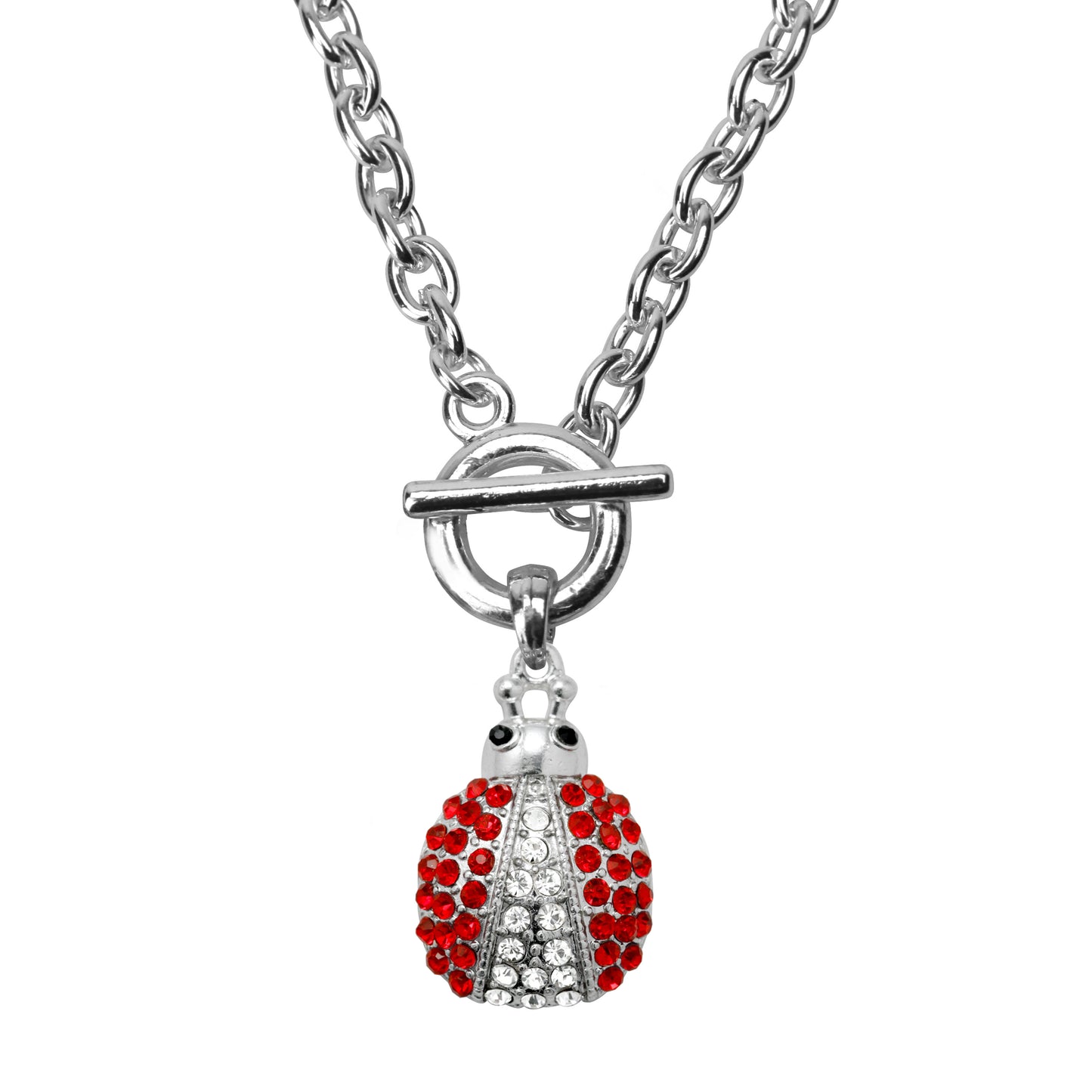 Silver Lady Bug Charm Toggle Necklace