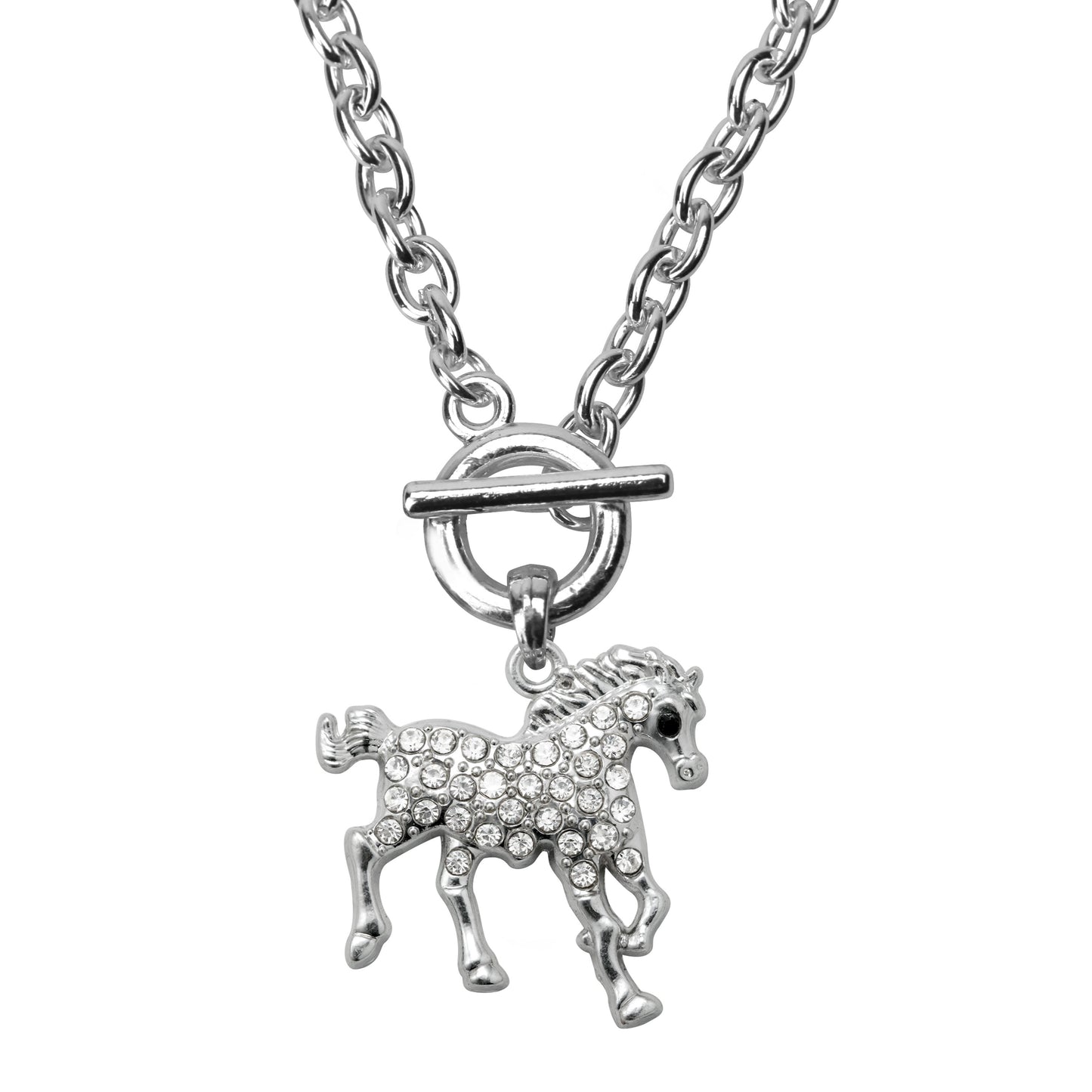 Silver Galloping Horse Charm Toggle Necklace