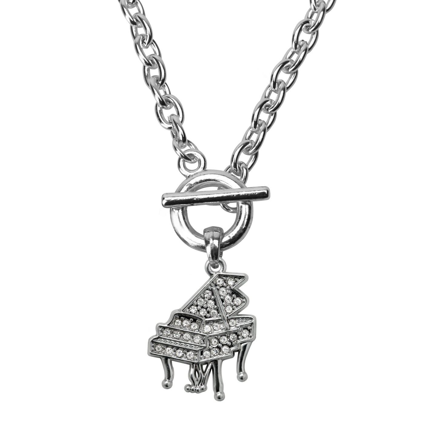 Silver Piano Charm Toggle Necklace