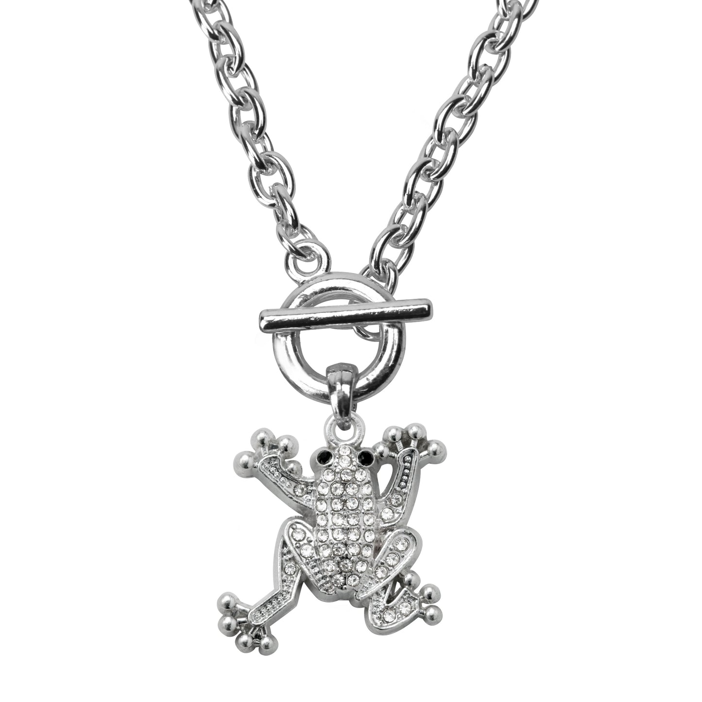 Silver Frog Charm Toggle Necklace