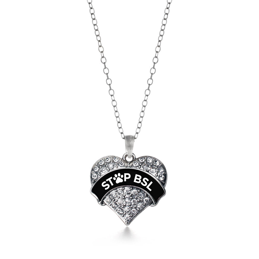 Silver STOP BSL Pave Heart Charm Classic Necklace
