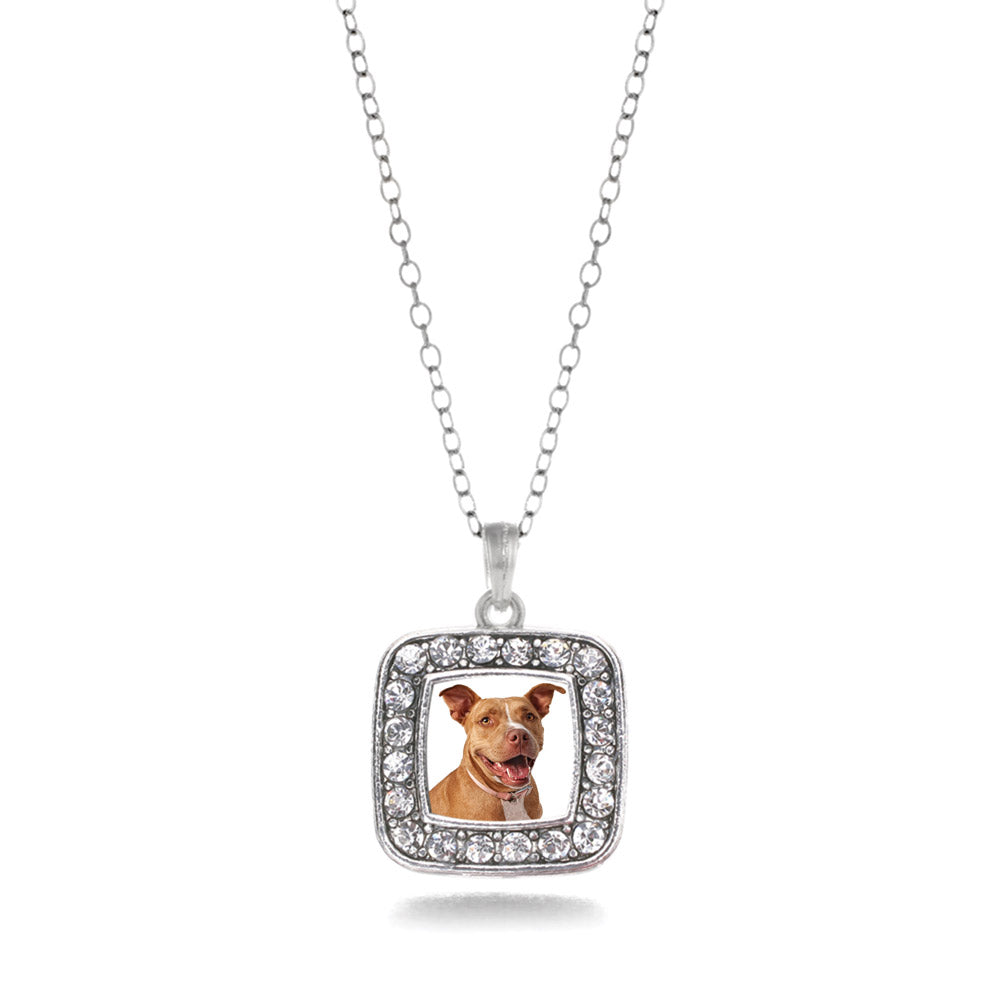 Silver Red Pit Bull Square Charm Classic Necklace