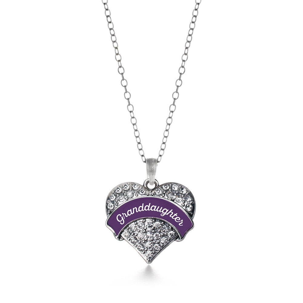 Silver Plum Granddaughter Pave Heart Charm Classic Necklace