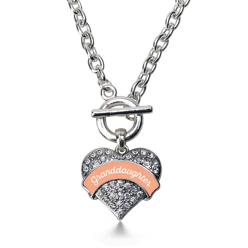 Silver Peach Granddaughter Pave Heart Charm Toggle Necklace