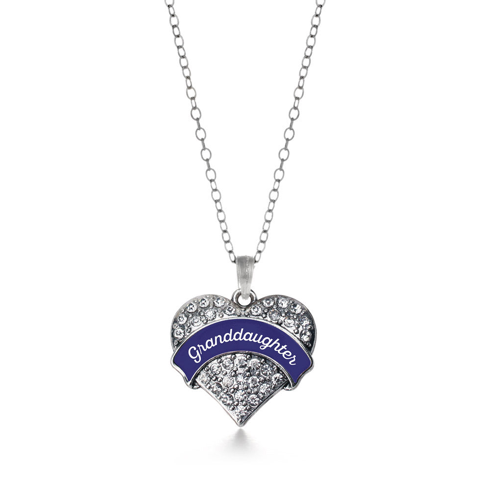 Silver Navy Blue Granddaughter Pave Heart Charm Classic Necklace