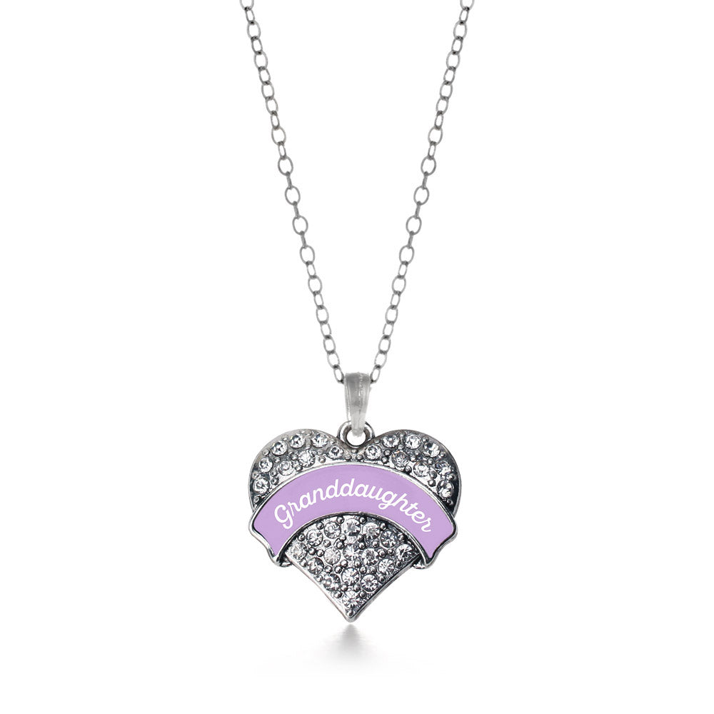 Silver Lavender Granddaughter Pave Heart Charm Classic Necklace