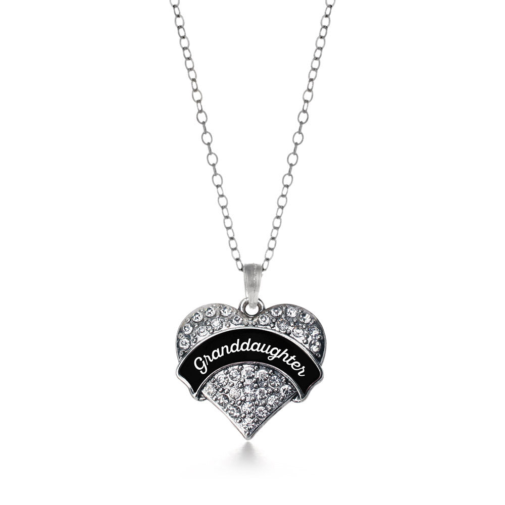 Silver Black and White Granddaughter Pave Heart Charm Classic Necklace