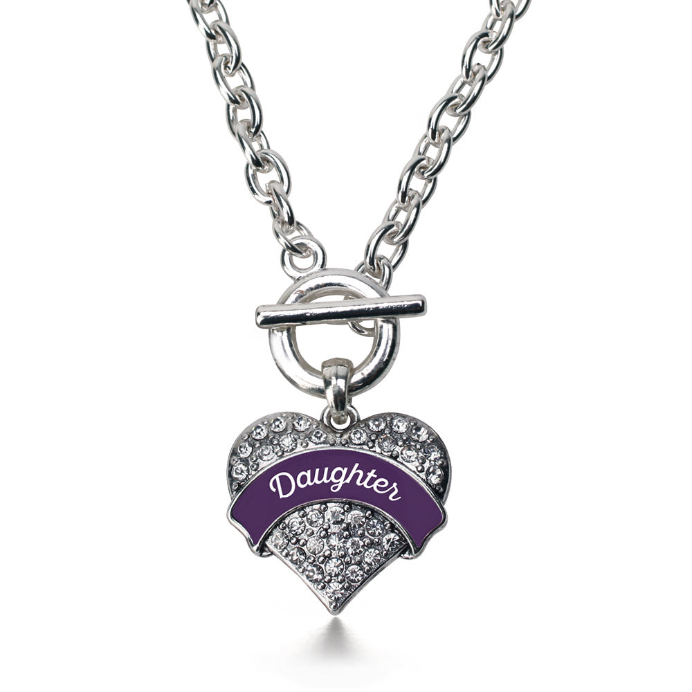Silver Plum Daughter Pave Heart Charm Toggle Necklace