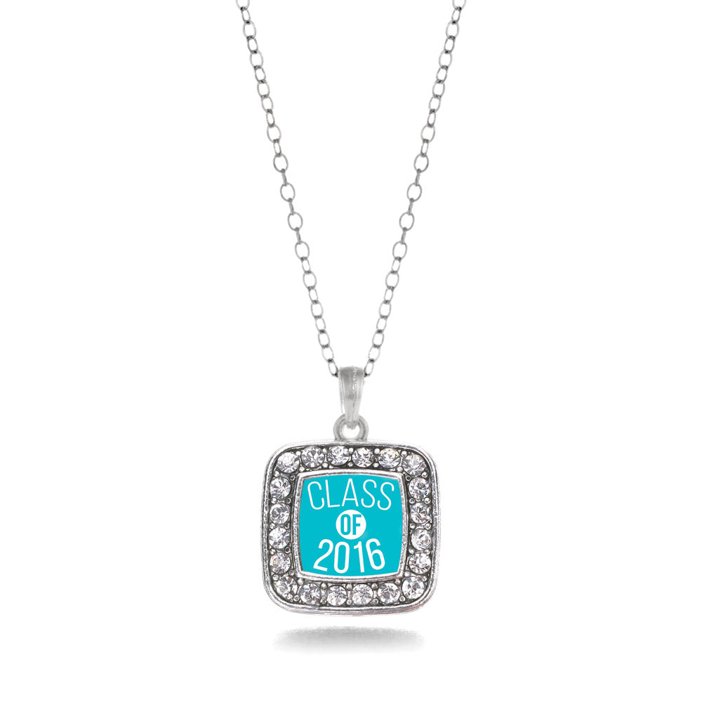 Silver Teal Class of 2016 Square Charm Classic Necklace
