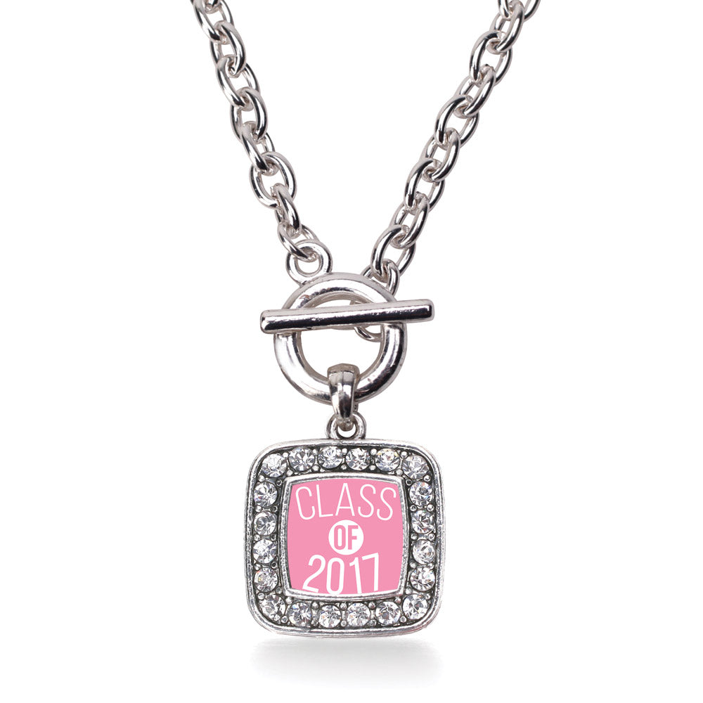 Silver Pink Class of 2017 Square Charm Toggle Necklace