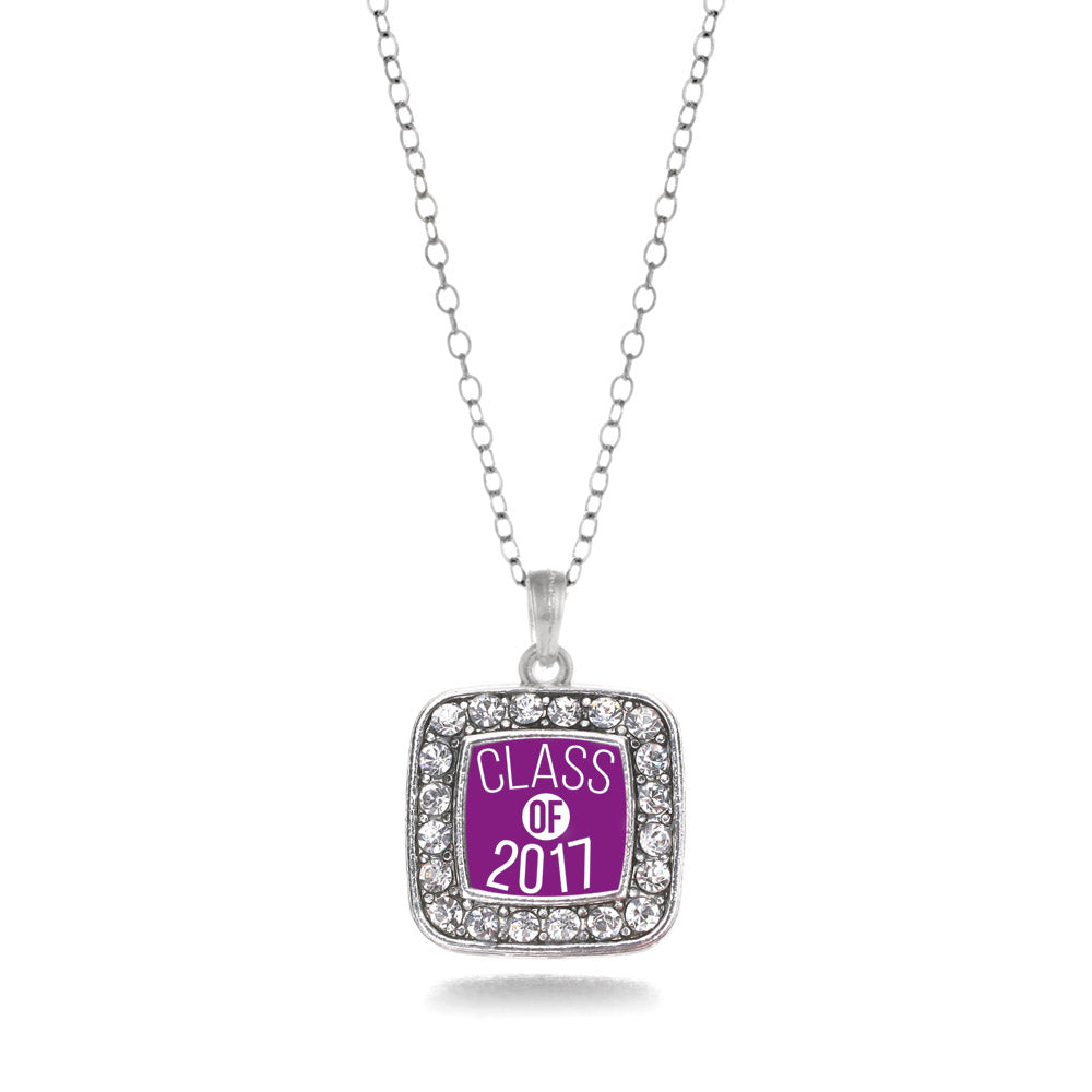 Silver Purple Class of 2017 Square Charm Classic Necklace