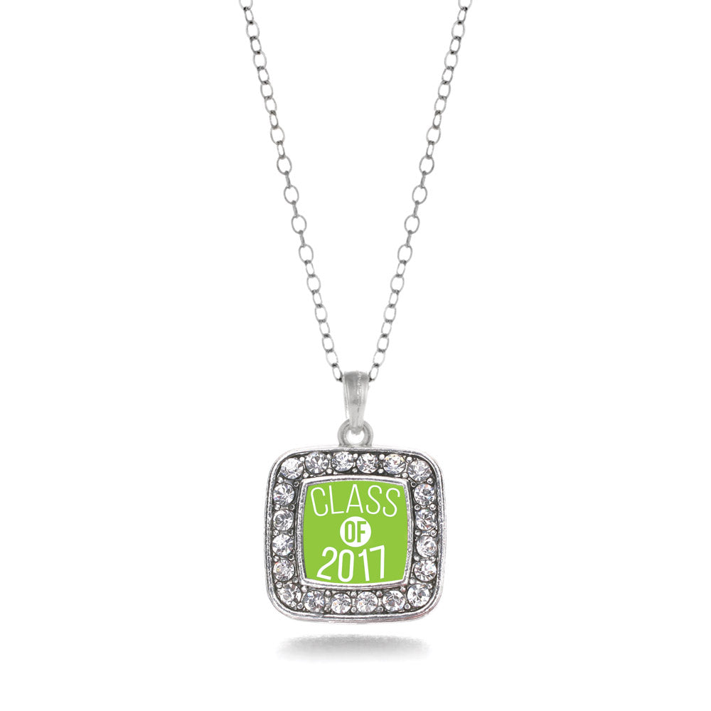 Silver Lime Green Class of 2017 Square Charm Classic Necklace