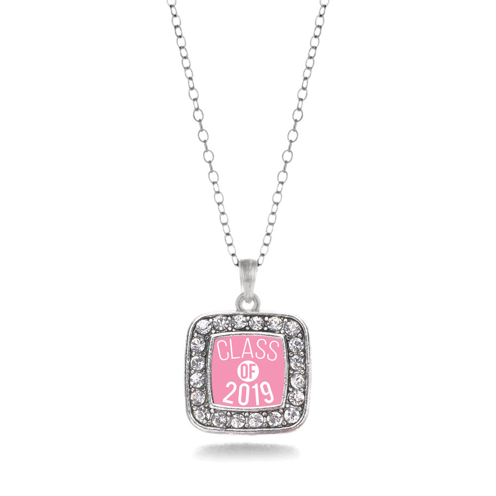 Silver Pink Class of 2019 Square Charm Classic Necklace