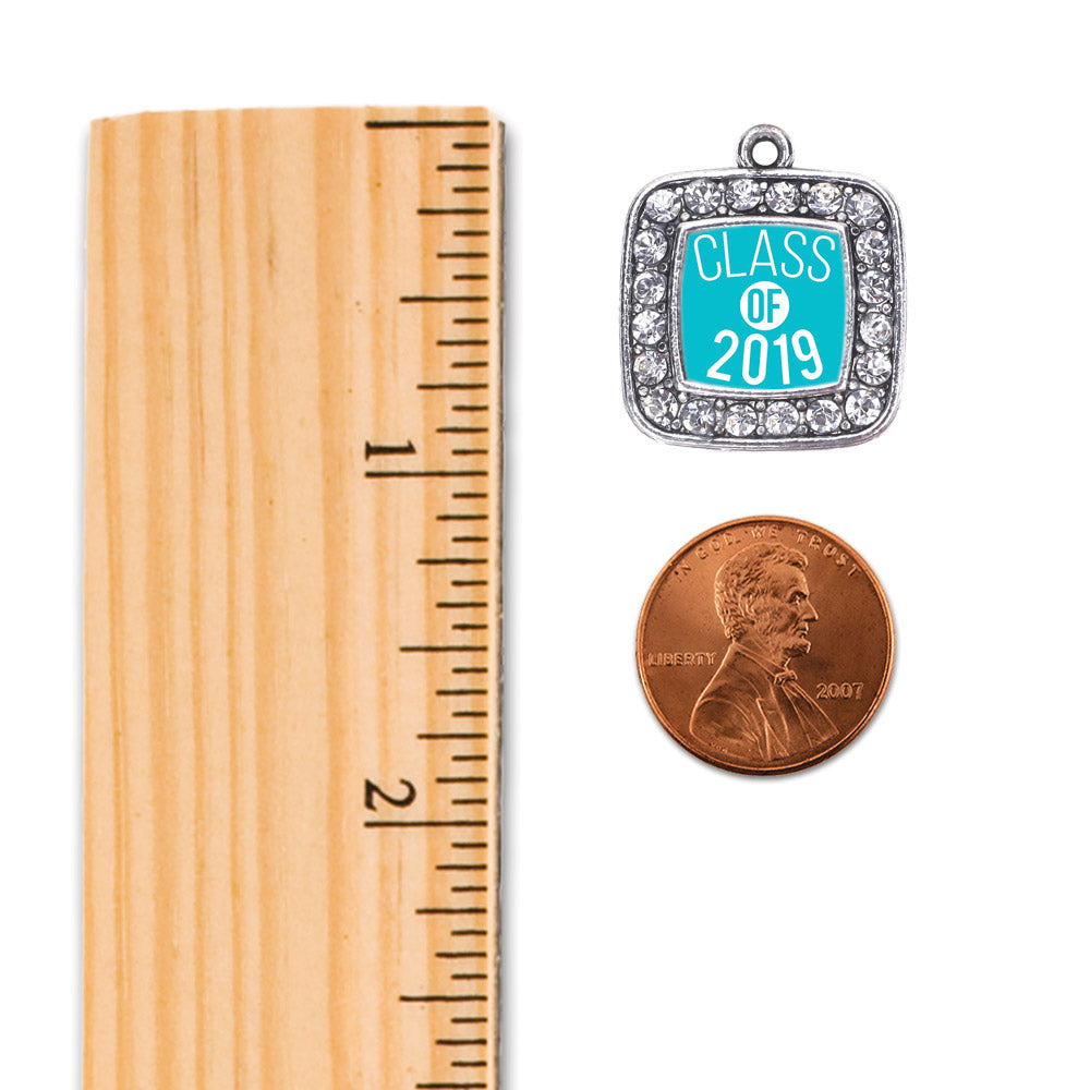 Silver Teal Class of 2019 Square Charm Classic Necklace