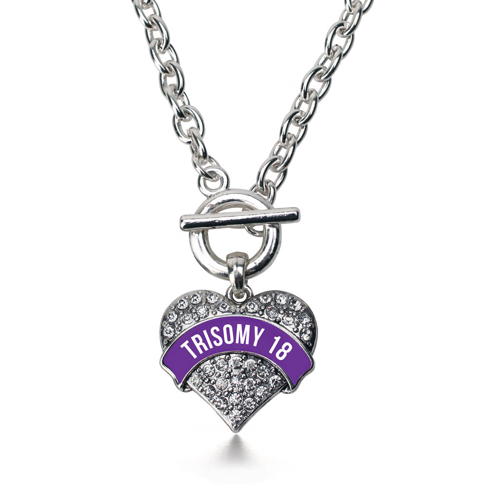 Silver Trisomy 18 Awareness Pave Heart Charm Toggle Necklace