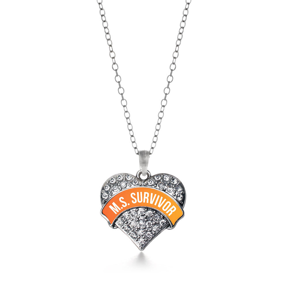 Silver M.S. SURVIVOR Pave Heart Charm Classic Necklace