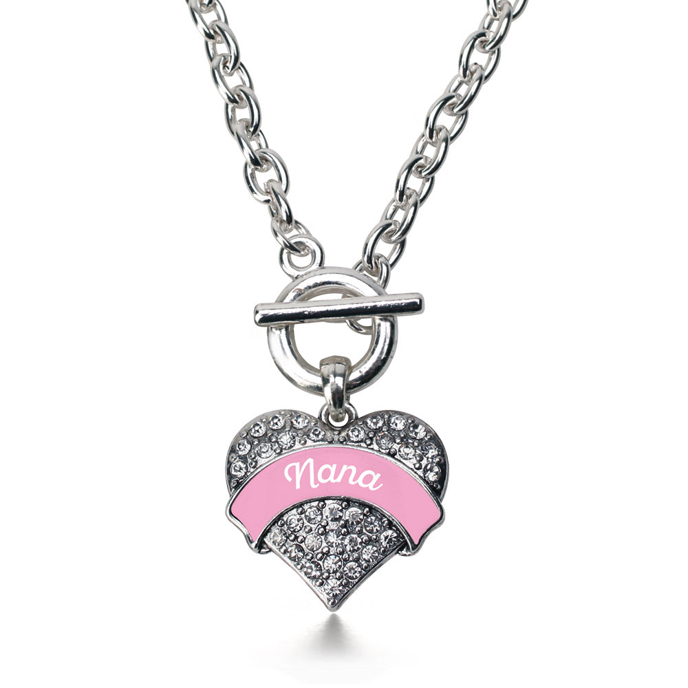 Silver Pink Nana Pave Heart Charm Toggle Necklace
