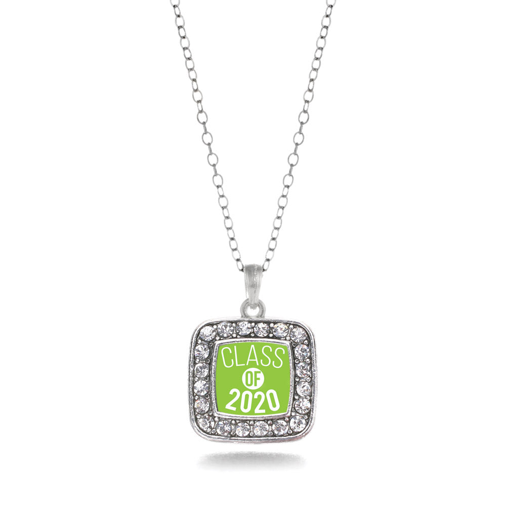Silver Lime Green Class of 2020 Square Charm Classic Necklace