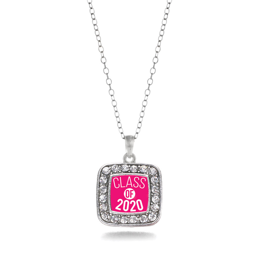 Silver Fuchsia Class of 2020 Square Charm Classic Necklace
